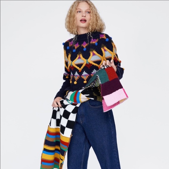 NWT Zara Multicolored Embroidered Knit Sweater - Picture 7 of 12
